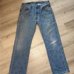 Levi's 501 Original Fit Jeans Button Fly Distressed Denim 34x32
